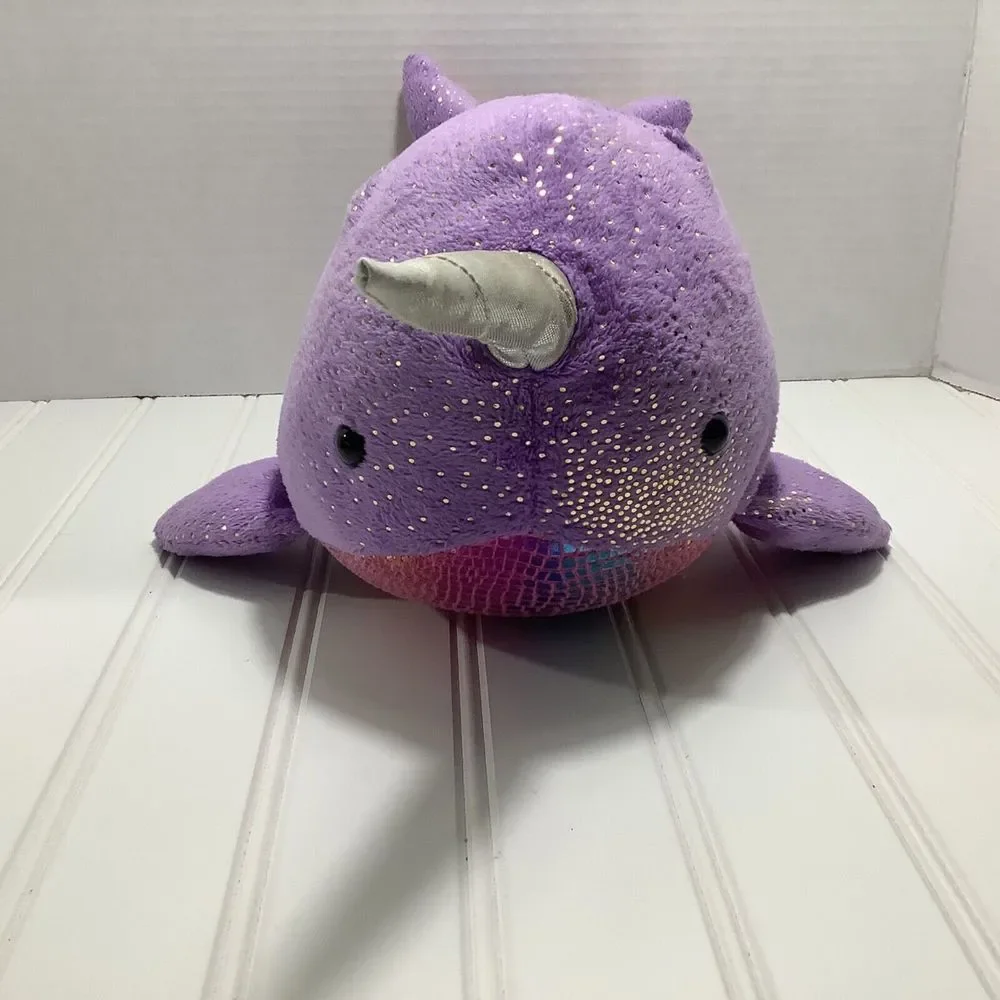 Aurora 16” Plush Narwhal WHALE Purple Gold Glitter Stuffed Animal